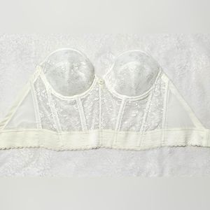 Vintage white ivory strapless lace bustier bra 36C bridal lingerie boudoir photo